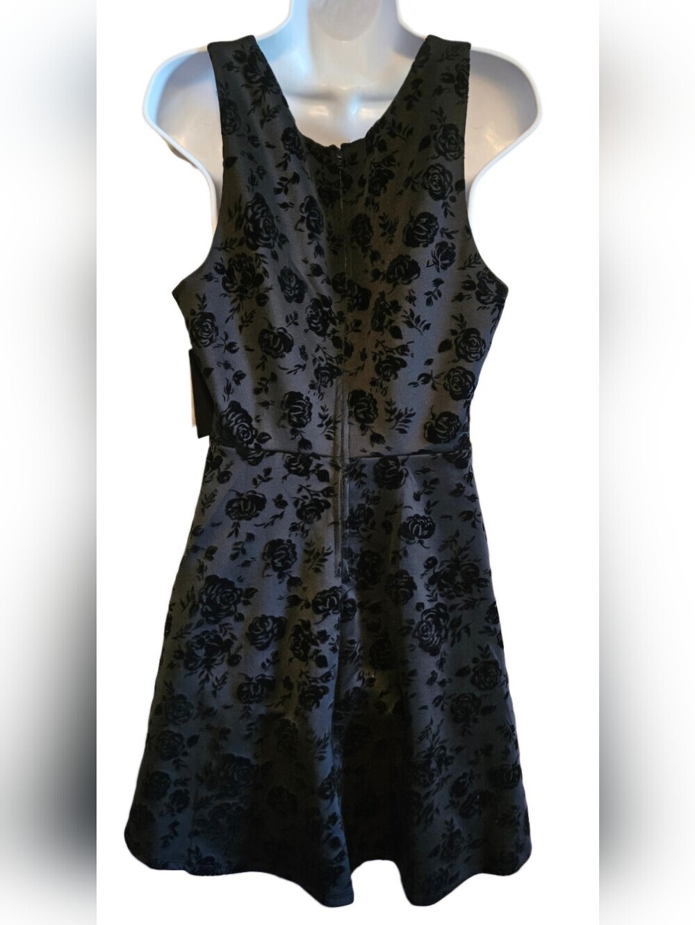 0076 City Studio Black Velvet Rose Mini Dress Cutout Waist Whimsigoth New Sz 15 - Picture 3 of 14